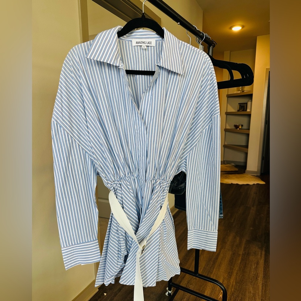 Amazing Lace Blue and White Striped Dress